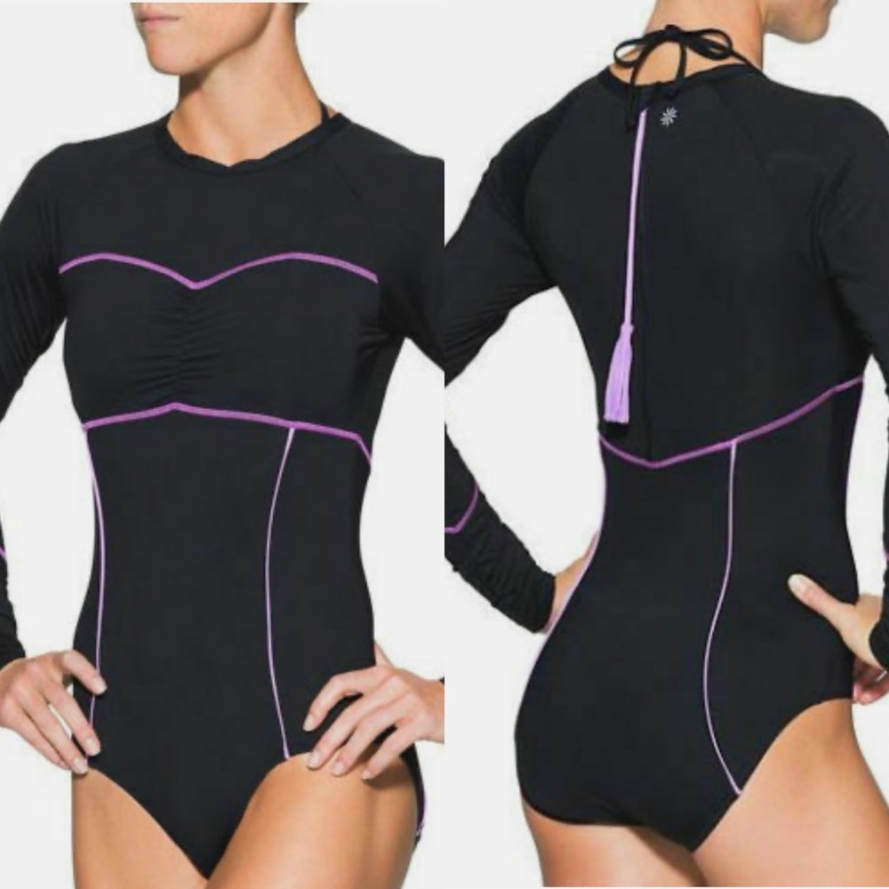 Athleta Ariel Black Long Sleeve One Piece Swimsuit Rashguard Swim Paddle Surf